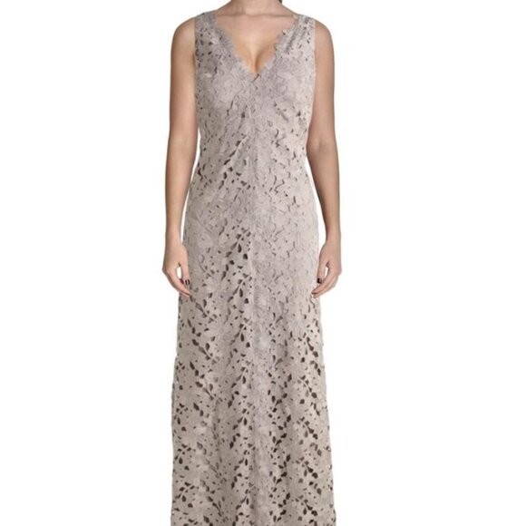Vera Wang Floral Lace V-Neck Maxi Dress Gray Taupe Size 14 NWT - Picture 1 of 10